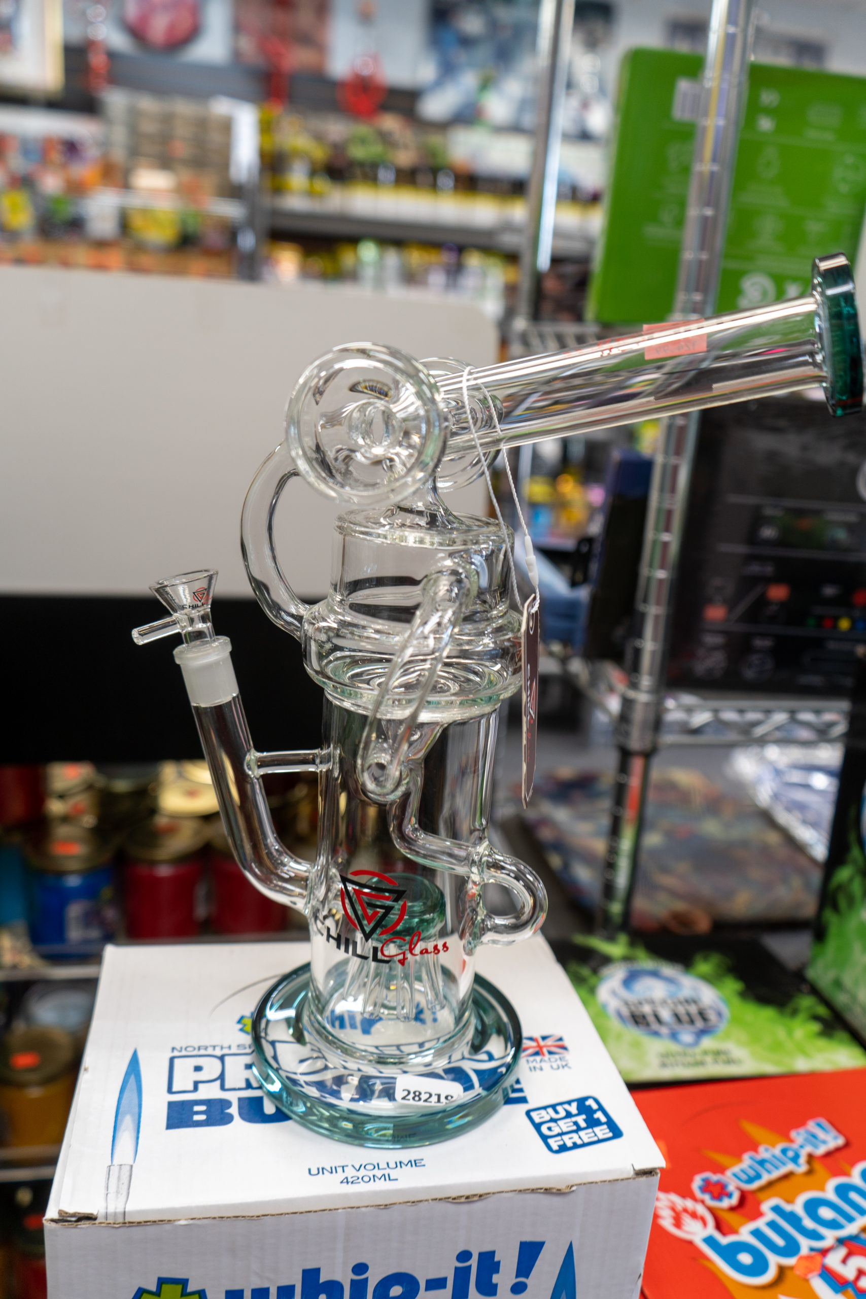13″ Chill glass Cannon shape with green tip
